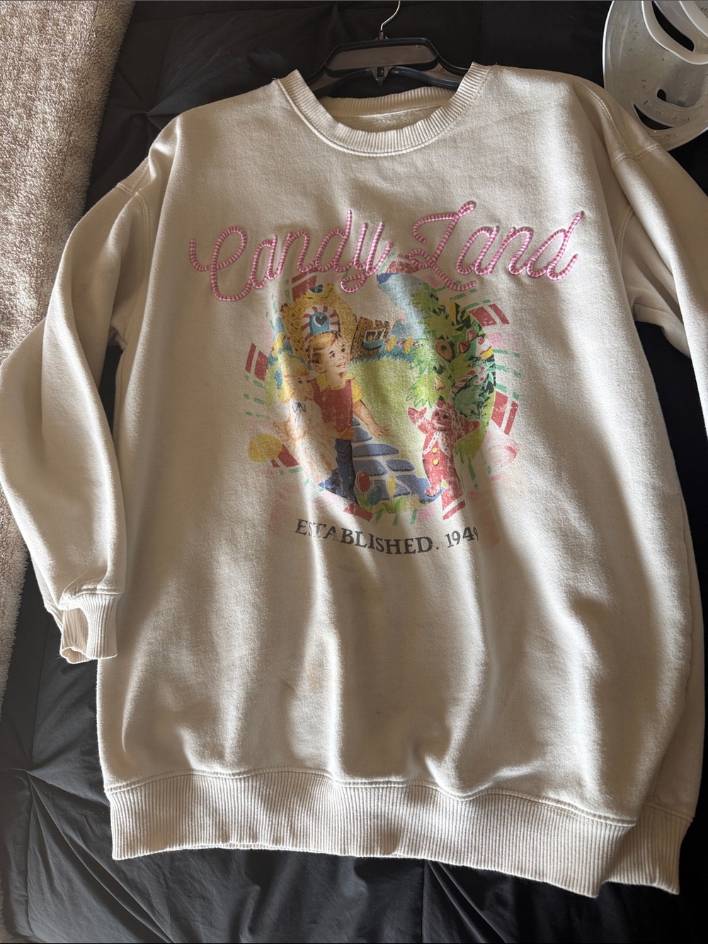 Candy Land Graphic Crewneck Sweatshirt - Cream with Pink Logo